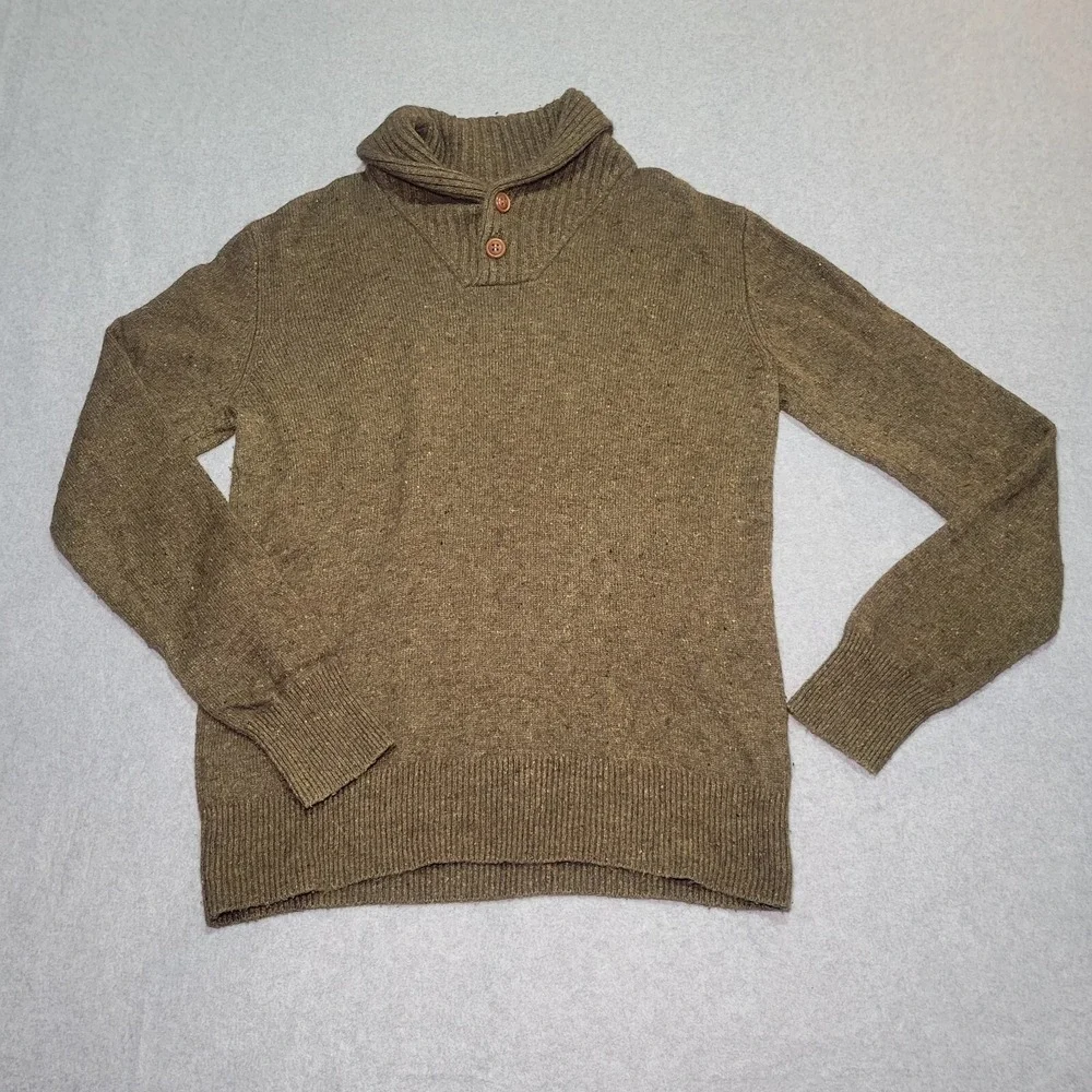 J.Crew Mens Merino Wool Blend Donegal Shawl Collar Sweater‎ Olive Green Small